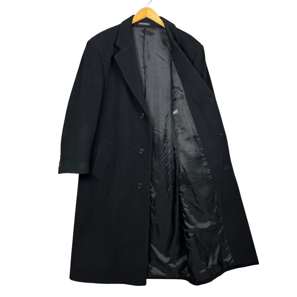 Lauren Ralph Lauren Coat Mens 42R Black Cashmere Blend Wool Topcoat Italy Ivy